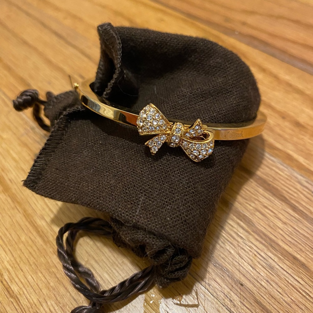 Coach Hinged Bangle Bracelet Rhinestone Bow NEW